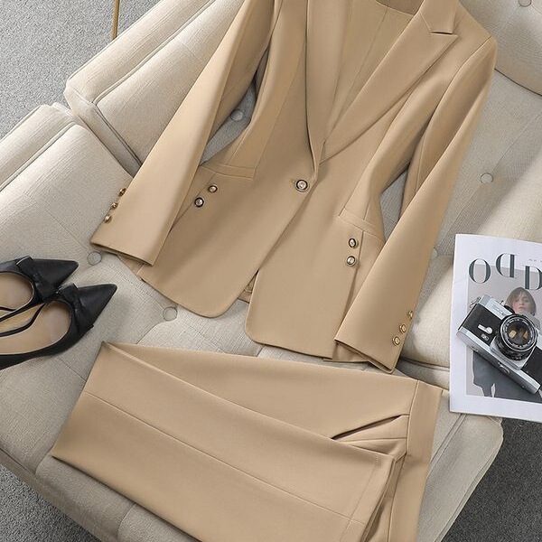 Workplace Spring & Fall Elegant Apricot Suit Jacket European and American Formal Workwear Suit Women's Hotel Front Desk Work Clothes