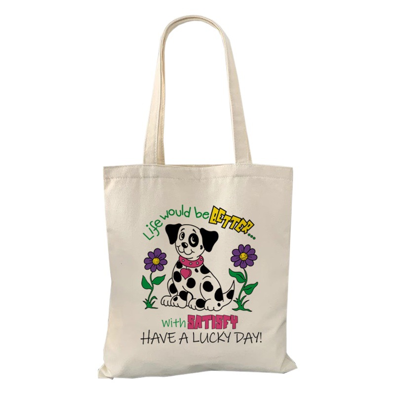 Nueva bolsa de lona de hombro de las mujeres lindo perro ilustración bolsa de lona de gran capacidad con cremallera estudiante clase tutorial bolsa