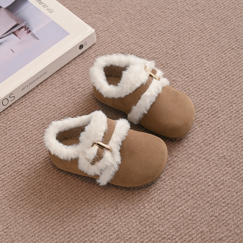 Winter girls' cartoon teddy bear with thick velvet for children's boys' baby walking shoes_voghion.com