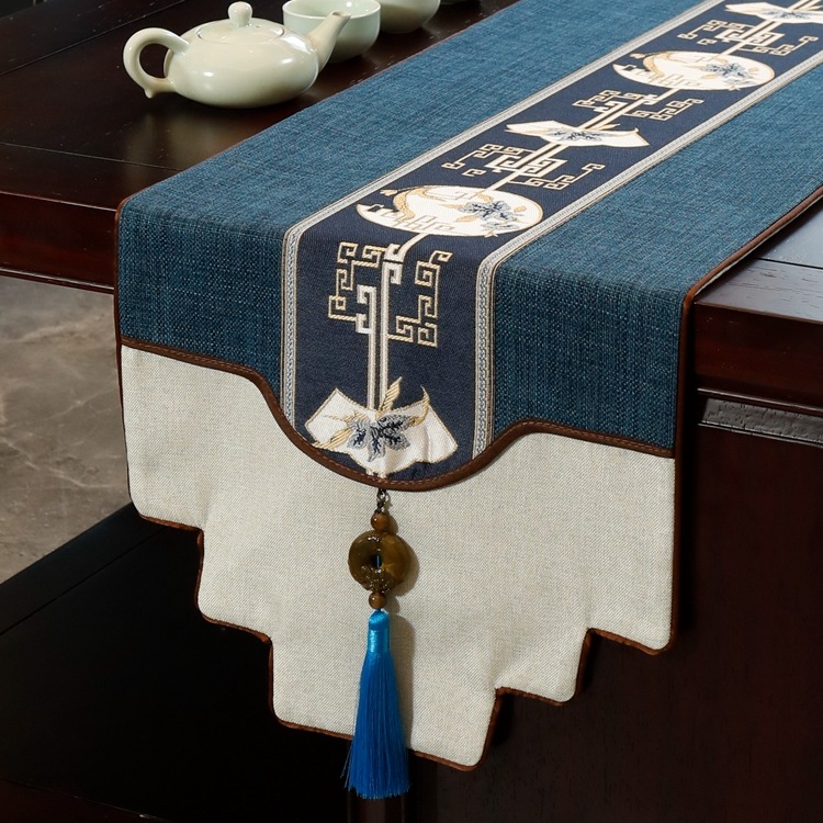 新中式桌旗防水防滑禅意茶席茶旗茶桌垫布电视柜长条茶几盖布桌J^
