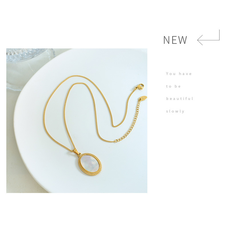 Fashion Oval Titanium Steel Plating Inlay Shell Pendant Necklace 1 Piece