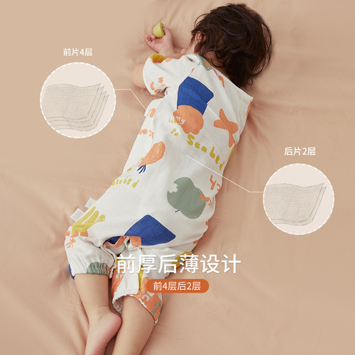 Wilberu sleeping bag infant summer thin baby spring and summer anti-kicking quilt children's cotton gauze split-leg sleeping bag