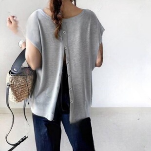 Foreign Trade Women's Clothing Aliexpress European and American Ladies Japanese Style ins2024 Summer New Round Neck Single-breasted Short-sleeved Tops