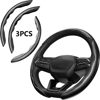 with buckle, segmented anti-slip steering: Steering wheel cover - carbon-fiber-black-3-piece-set-38cm-round