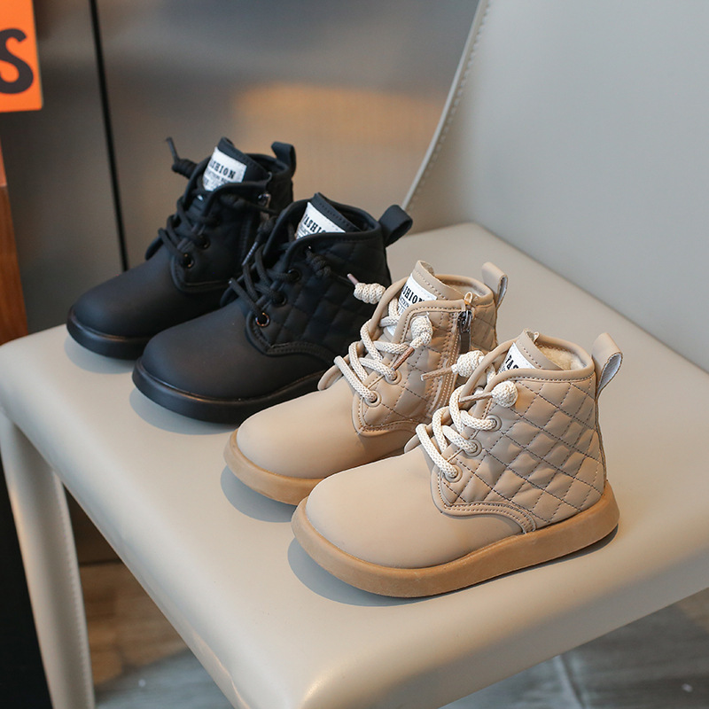Stivali alla moda per bambine Stivali in pelle per bambine e bambine con pile caldo scarpe da pane_voghion.com