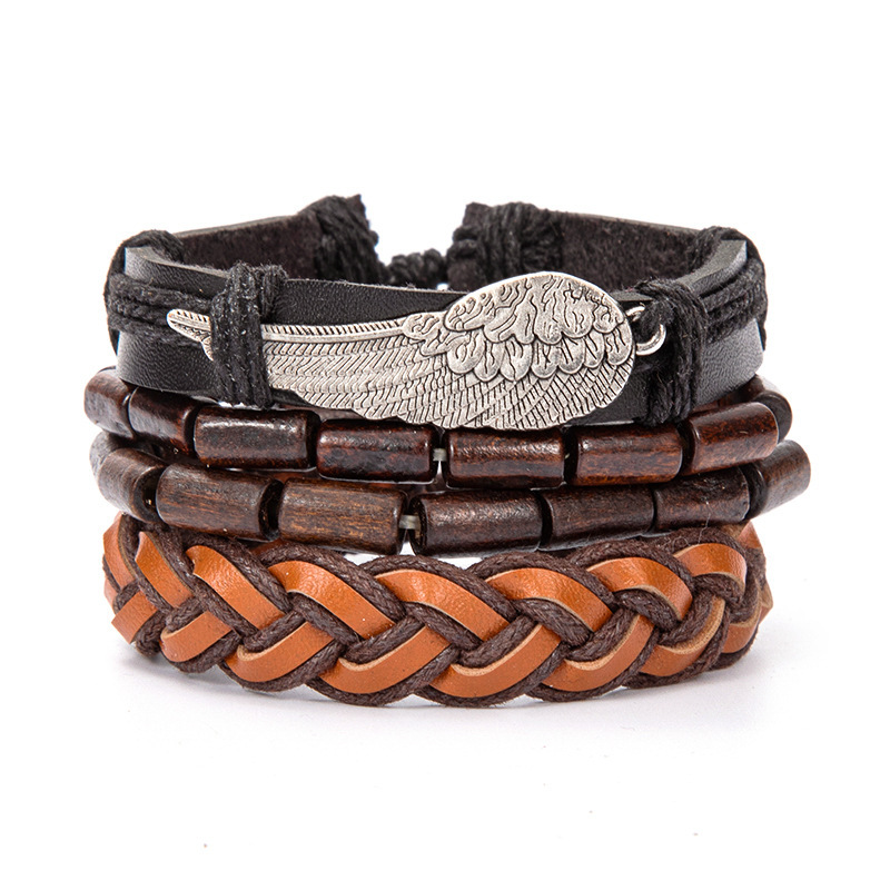 Ethnic Style Leaf Pu Leather Alloy Braid Unisex Bracelets display picture 3