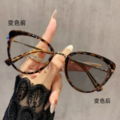 光感变色镜跨境美式猫眼近视潮流欧美金属复古高级感素颜近视眼镜