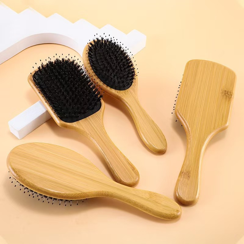 Bambú Nambú transfronterizo, crin de cerdo, bolsa de aire de peluquería, peine de masaje para la cabeza, peine de madera portátil, peine de cabeza esponjoso para el cabello de los niños