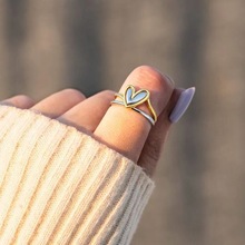 跨境亚马逊热卖新款欧美ins不规则双色爱心二合一两件套女铜戒指
