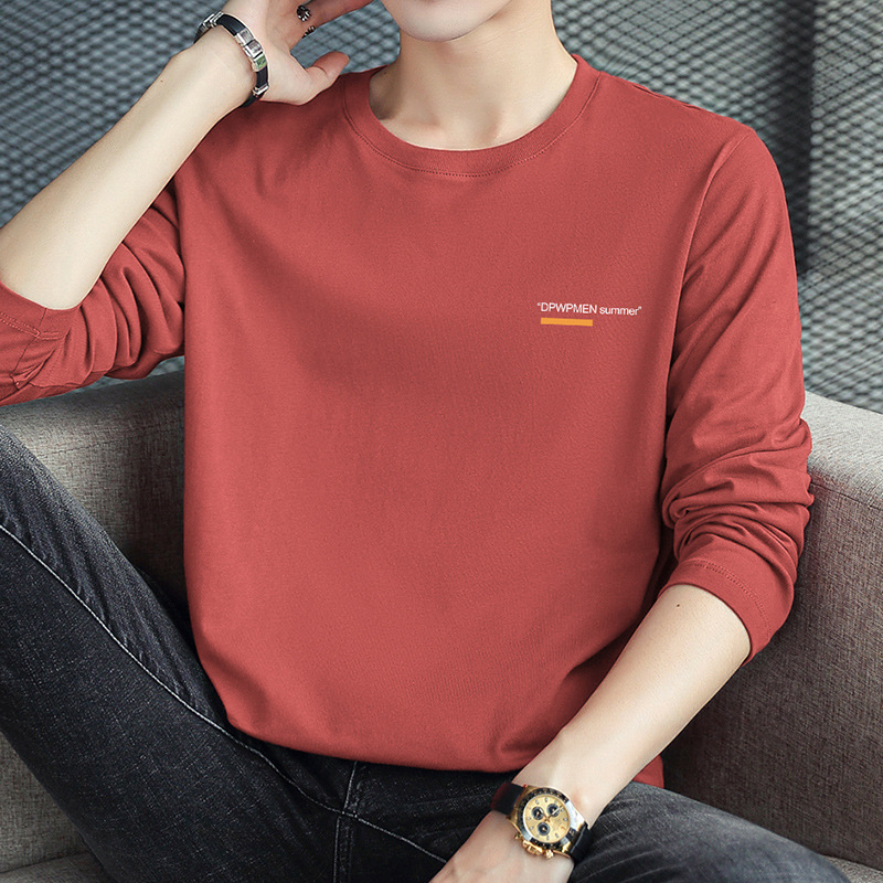 2026 New Pure Cotton T-Shirt Men's Long-Sleeved Round-Neck Top with Inner Layering Shirt Autumn Shirt All-Cotton Tee