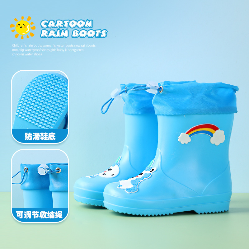 Bebés zapatos impermeables para niños, dibujos animados lindos para niños y niñas, jardín de infantes, zapatos impermeables para niños mayores, zapatos de lluvia antideslizantes y veludo