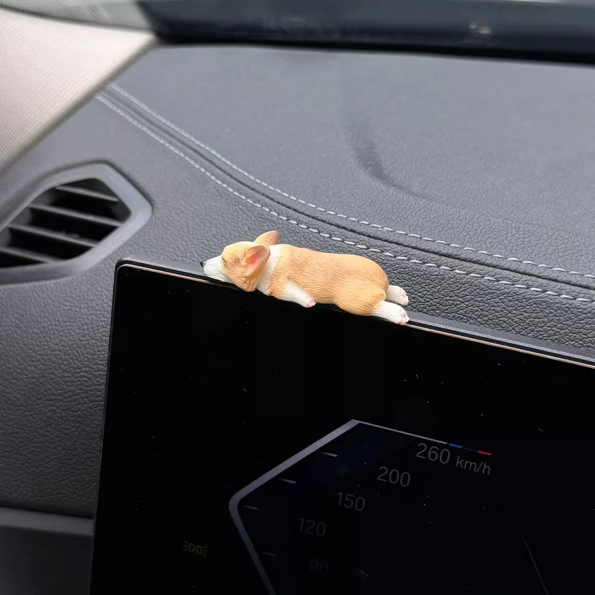 Mini posición para dormir, decoración de coche Corgi, decoración creativa de la consola central del coche, lindo coche de perrito de resina