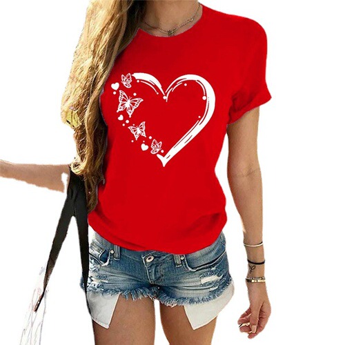 2024 Spring Shirt Cross-Border Butterfly Heart Style Loose Hooded Short-Sleeve T-Shirt Versatile Casual