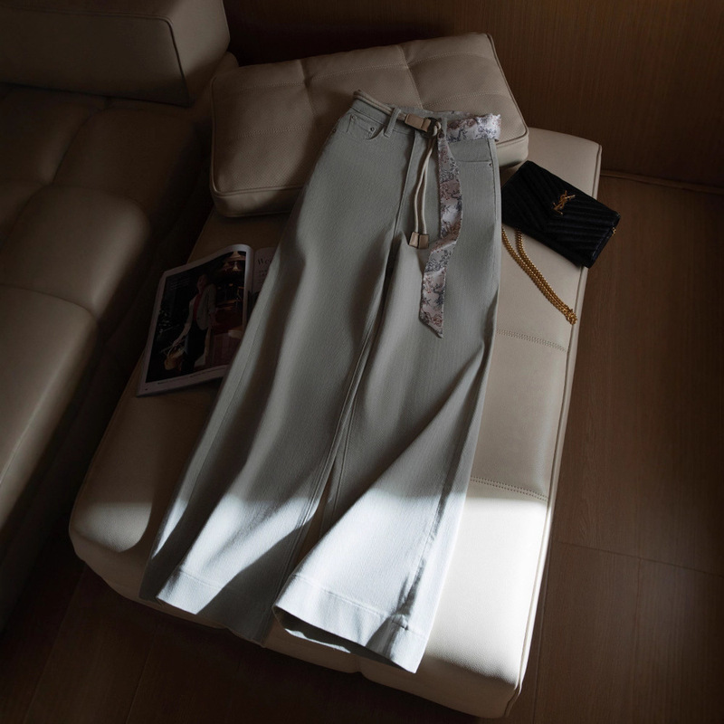 Li Girl White Wide Leg Jeans Women's Autumn Small High Waist Loose Casual Silk Scarf Belt Straight-Leg Pants Li Girl White Wide Leg Jeans Women's Autumn Small High Waist Loose Casual Silk Scarf Belt Straight-Leg Pants