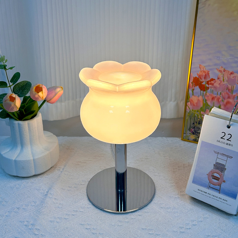 De estilo americano decorativo de vidrio neto rojo ins dormitorio lámpara de mesa simple luz lámpara de mesa de noche de lujo lámpara de atmósfera de escritorio creativo