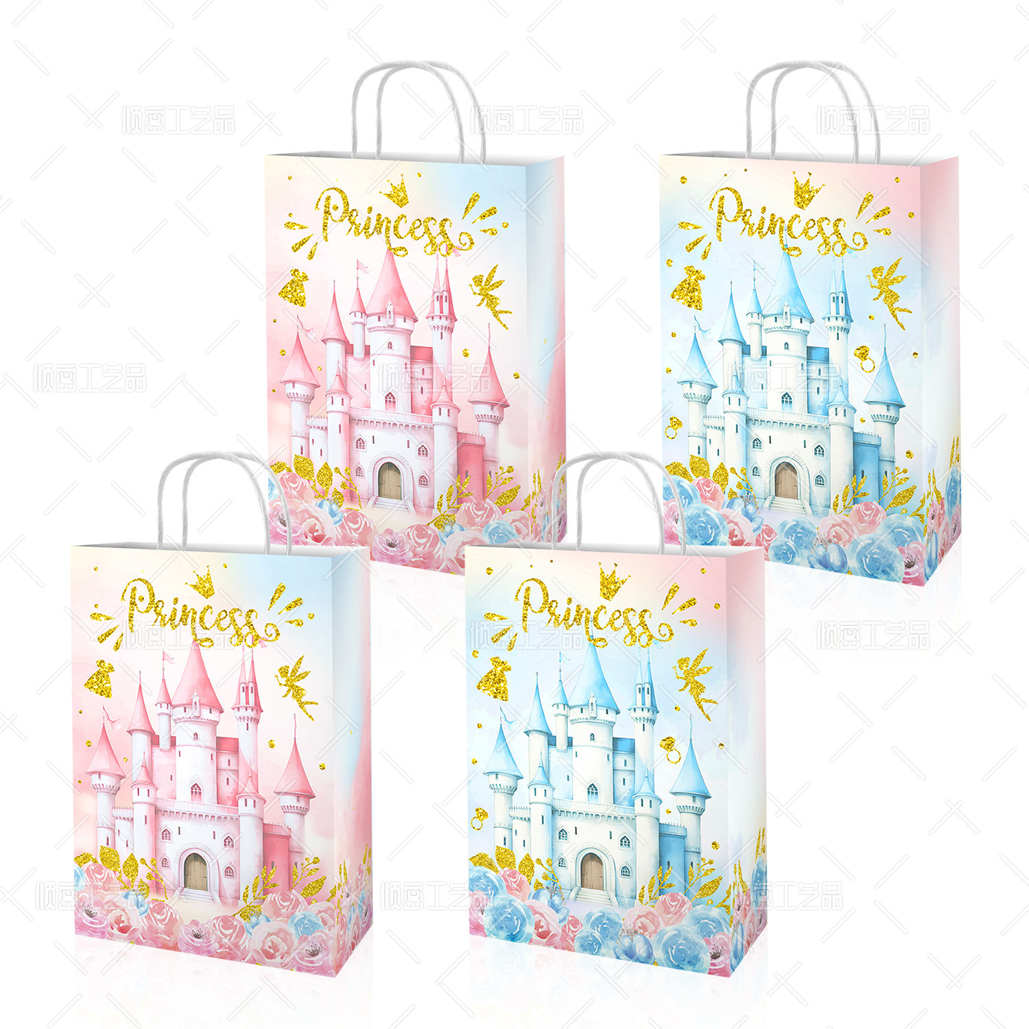 城堡七公主主题派对手提纸袋牛皮纸袋礼品袋礼物袋生日派对装饰