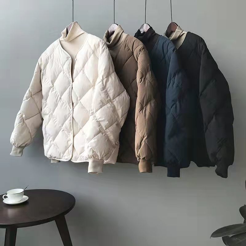 外贸畅销菱格棉服女短款2025冬季新款面包服爆款羽绒棉衣无领棉袄