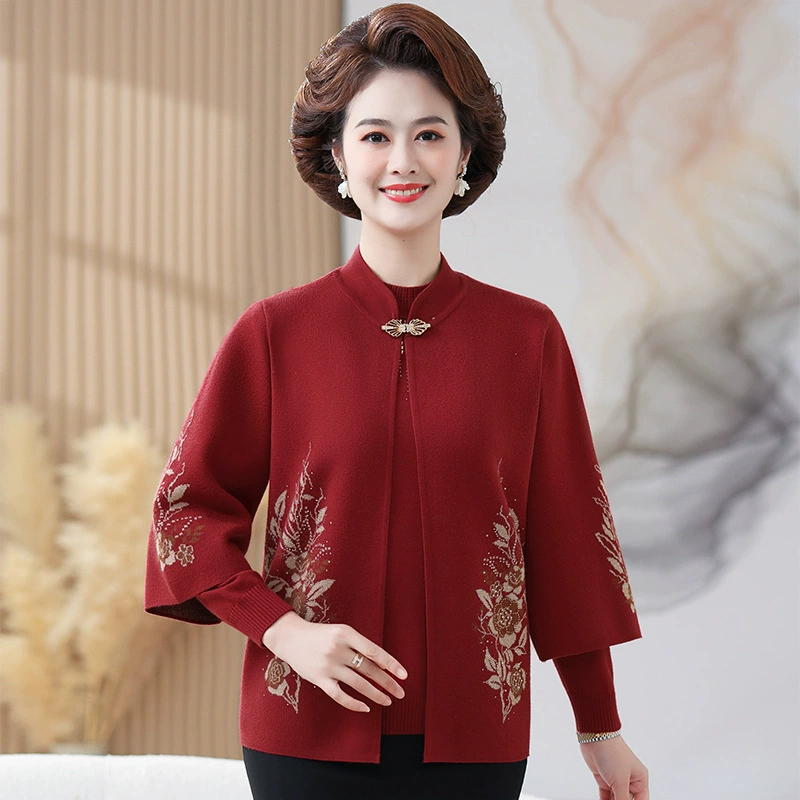 Мама весна и осень вязаная куртка Короткий свитер кардиган для пожилых женщин осенью и зимой