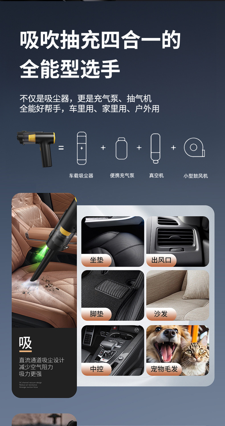 Cross-Border Wireless Car Vacuum Cleaner, Household Small Multi-Functional Vacuum Cleaner, Professional Deep Cleaning, Portable and Convenient to Suck