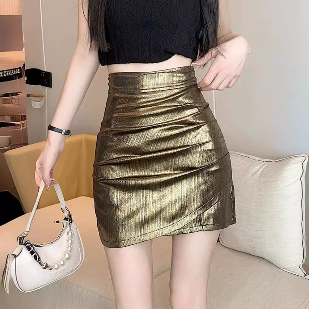 Легкая зрелая юбка-бюст женский 2024 лето новая высокая талия тонкая юбка премиум-класса дикая золотая юбка с бюстом