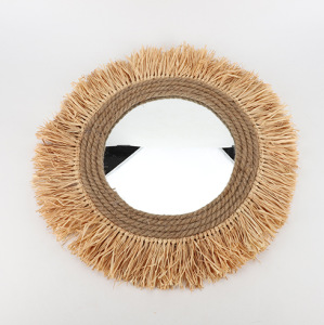 Espejo redondo de cuerda de cáñamo estilo ins casa de familia decoración de pared baño espejo colgante escritorio maquillaje espejo fotografía venta caliente transfronteriza