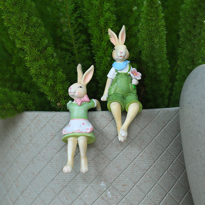 Jardín jardín balcón maceta decoración al aire libre pareja conejo colgante decoración creativa simple resina olla colgante