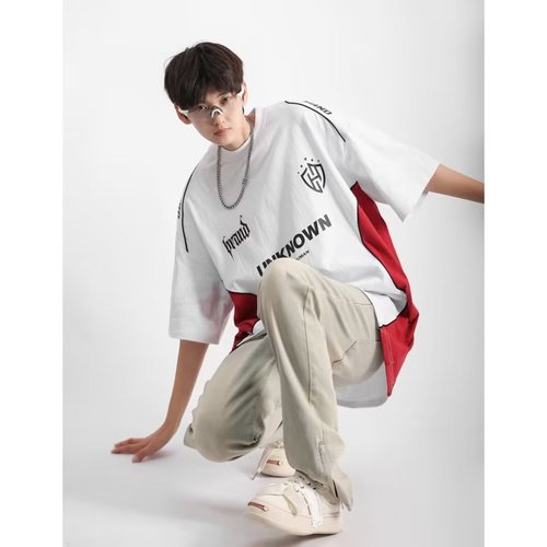 Cross-border bestseller American retro hip-hop crew neck T-shirt, INS loose national trend couple letter baseball short sleeve T-shirt