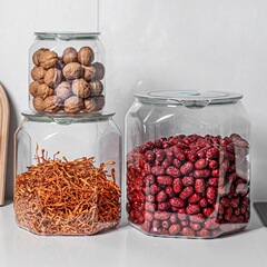 密封缶スナック乾物茶保存缶穀物キッチン収納食品グレードの透明プラスチック缶ボックス