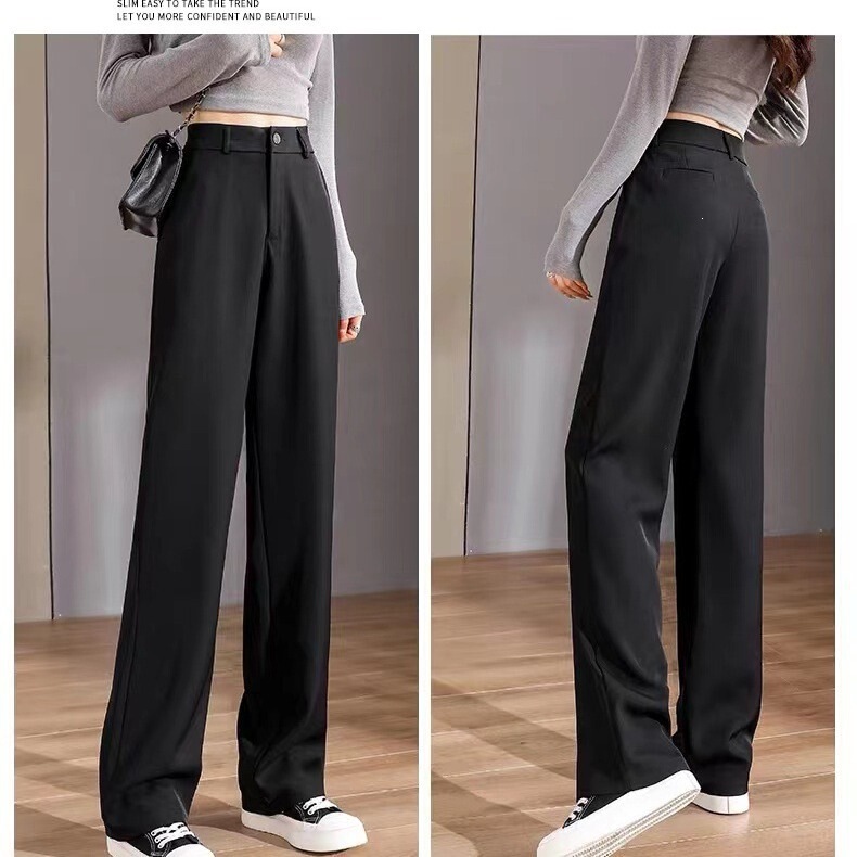 Slimming Wide-Leg Pants for Women, Summer Elegant Long Pants, Drapey Suit Pants, Petite Pants, Casual Floor-Length Pants, Straight-Leg Pants