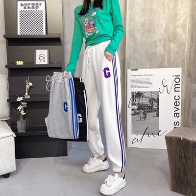 grey Sports pants 2022 new pattern Spring and summer black Simplicity Easy Show thin Versatile Straight leisure time sweatpants