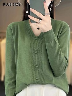 Cross-border autumn and winter foreign trade solid color V-neck casual and versatile women's large size sweater pullover sweater