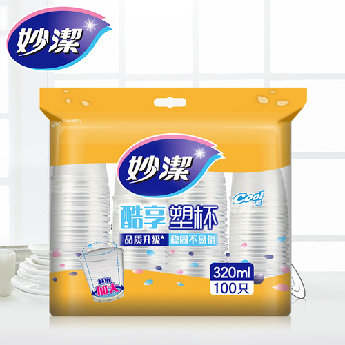 Miaojie disposable plastic cup thickened safety cool cup 320ml wholesale 100 pieces one piece dropshipping cup