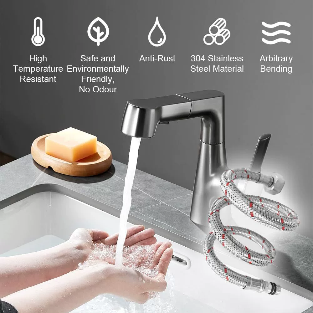 304 stainless steel woven single -headed hot and cold water pipe kitchen pumping vegetable basin hot and cold faucet 4 points into water hose