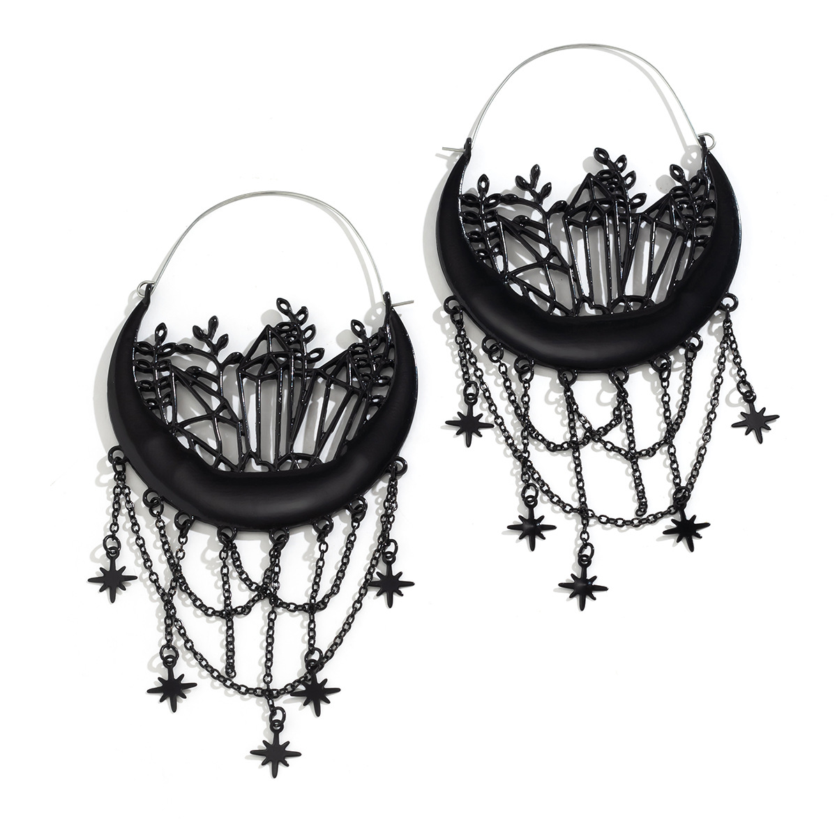 Orecchini a bottone con frange cave floreali di Halloween, orecchini personalizzati a forma di stella con cesto di fiori gotici_voghion.com