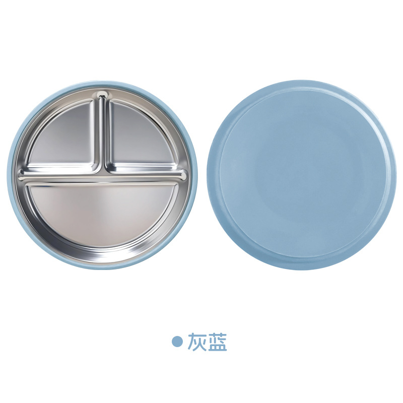 Plato de comedor de acero inoxidable 304 20CM Funda de silicona Amazon Venta caliente Plato de comedor de silicona de embalaje personalizado