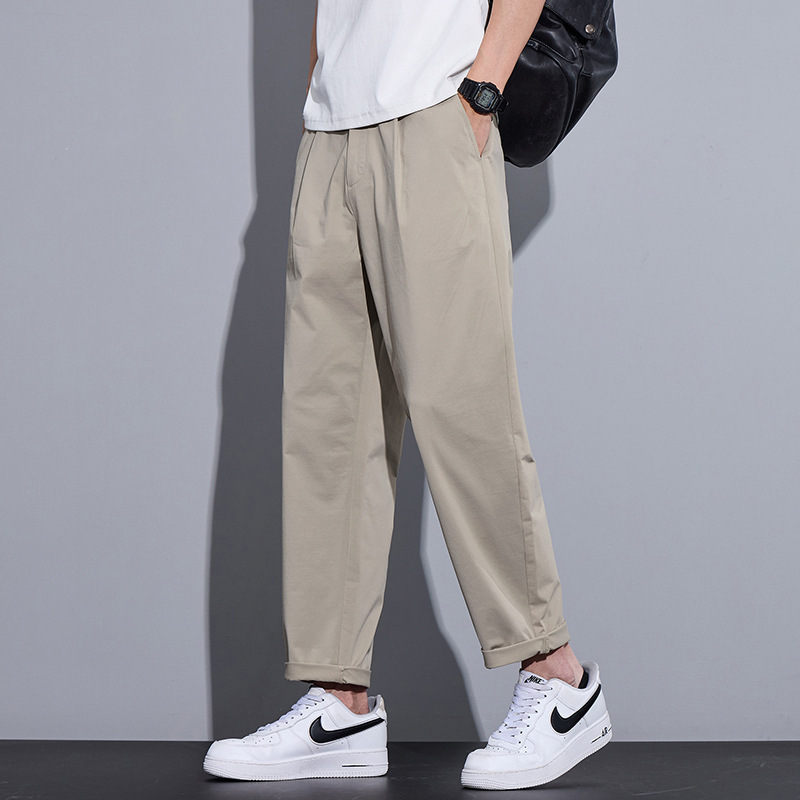 Thin Knitted Nine-Point Casual Pants for Men, Daily Simple Business Work Clothing Pure Color Tapered Harem Pants, Ready Stock from Manufacturer