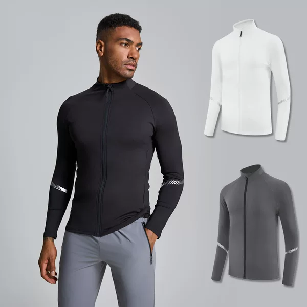 Fitness Jacket Men's Spring and Autumn Stretch Long-sleeved Training Clothes Casual Sports Running Quick-drying Stretch Top with Zipper Collar