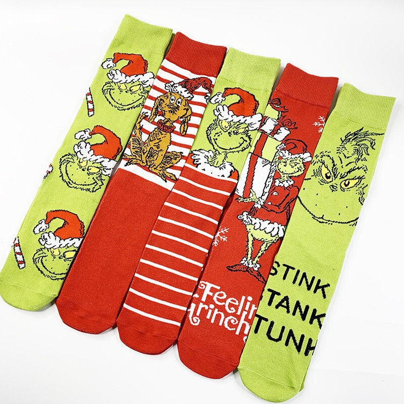 New cross-border Christmas creative socks, cartoon Grinch in-stock knitted socks, personalized trendy socks for men and women, available now New cross-border Christmas creative socks, cartoon Grinch in-stock knitted socks, personalized trendy socks for men and women, available now