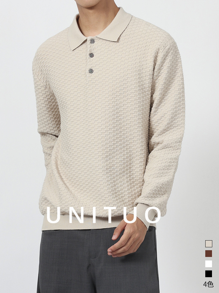 Lujo ligero antiguo estilo de ropa de hombre estriado solapa polo camisa de punto hombre suéter casual de negocios de otoño y invierno chaqueta de hombre