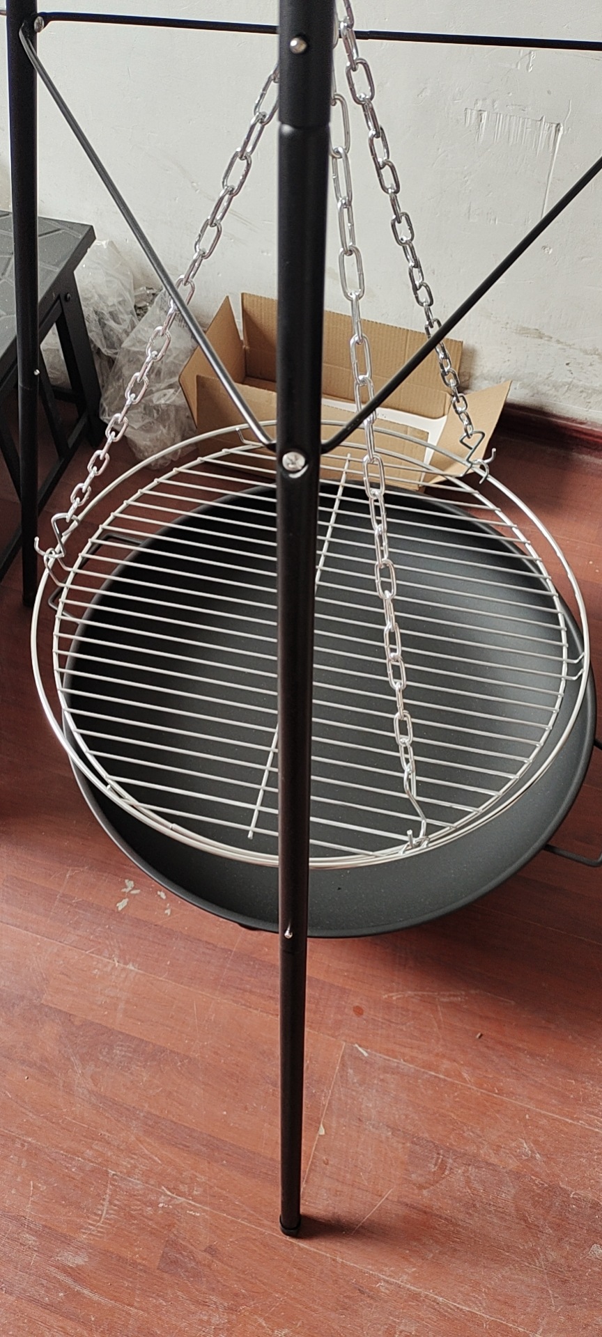 Montaña al aire libre camping colgando cadena estufa portátil plegable colgando olla fogata soporte barbacoa estufa de leña al por mayor