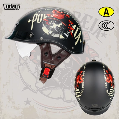Motosiklet kaskı (dəbilqə) — half helmet, all-season safety helmet - vq-3-military-soul-m-52-54cm-transparent-black-tea-lens