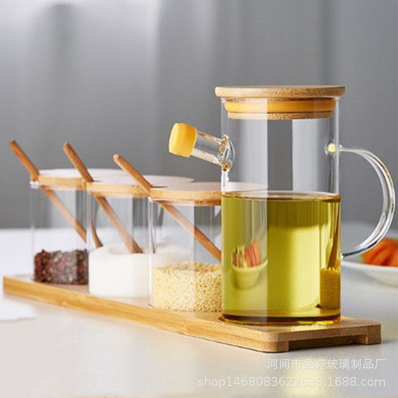 High borosilicate glass oil pot home kitchen bamboo wood cover oil…
