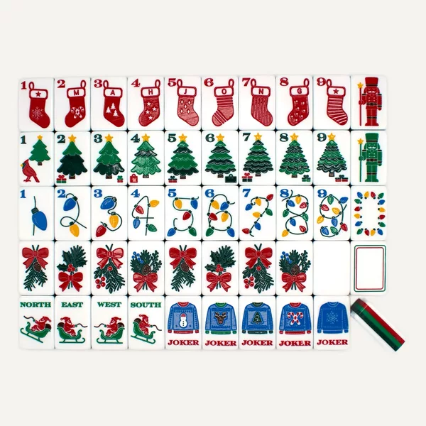 (24-hour in-stock, ready to ship) American Mahjong Entertainment Mahjong, five-layer Christmas double-sided carved mahjong
