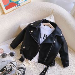 Women's Outerwear Deep Autumn Leather Jacket New Style Children's Stylish Korean Version Baby Motorbike Suit Spring Jacket Top