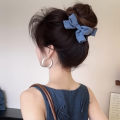 カウボーイリボンブルーヘアピン、シンプルスタイル、万能ヘッドドレス、レディスタイルハイポニーテールヘアピン、鮮やかなヘッドドレス