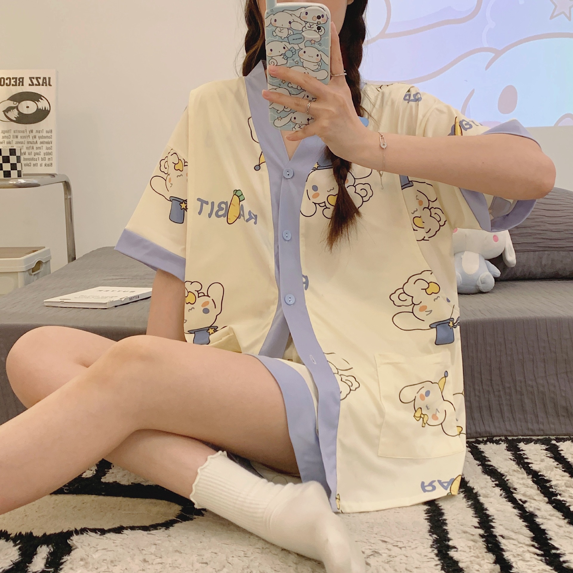 새 한국식 여름 새 반소매 모조면 월간 의류 산후 임산부 간호 파자마 모성 요양원 의류