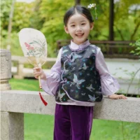 Детский Весенний костюм для девочек Hanfu Tang 2024, новый фиолетовый костюм, весенне-осенний детский топ-чонсам