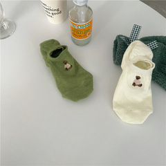 Summer Non-Slip Ship Socks for Women with Bear Embroidery, Cute Milk Bear Striped Ship Socks, Invisible Socks for Girls