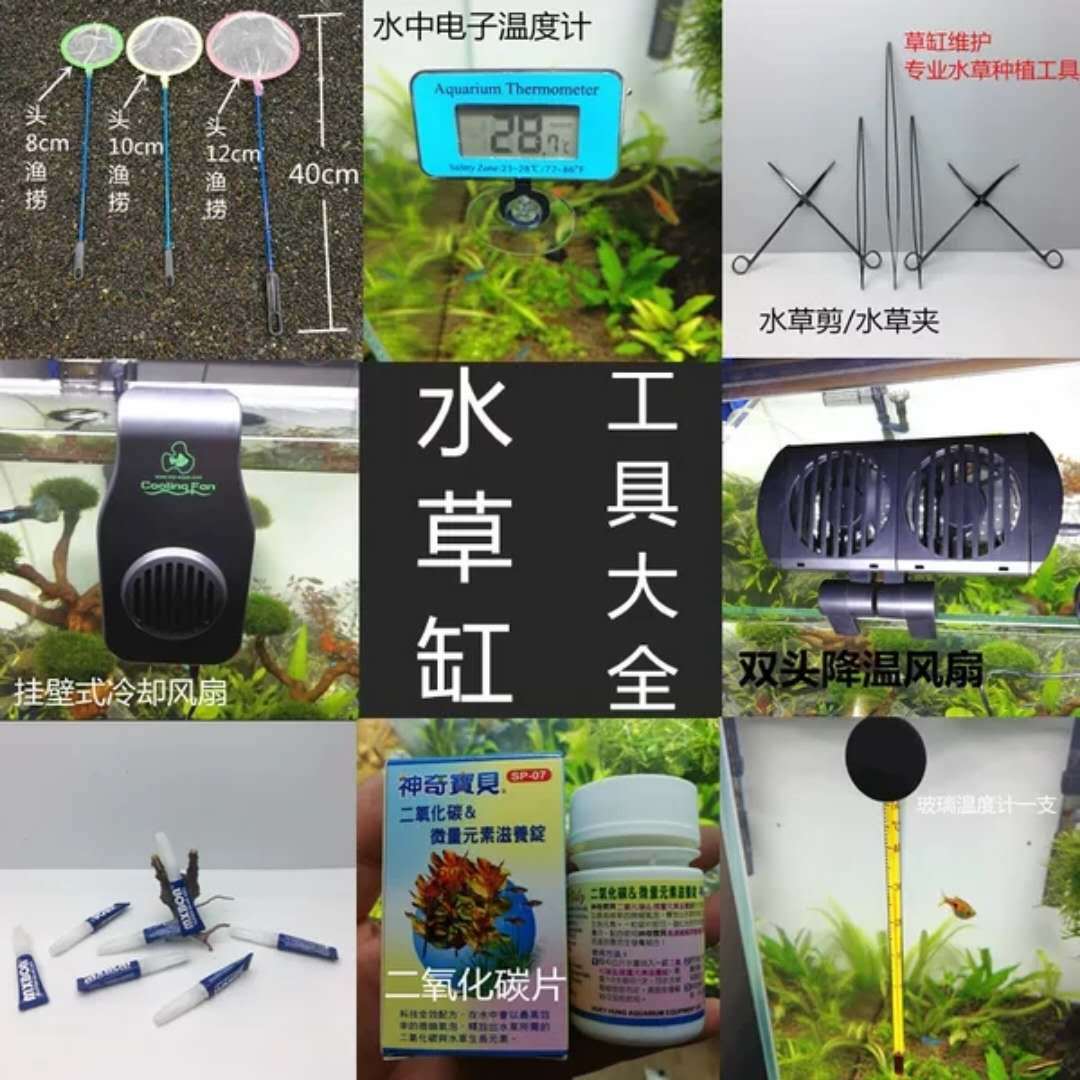 水族箱鱼缸草缸工具不锈钢水草夹/水草剪挂壁式风扇/电子温度计