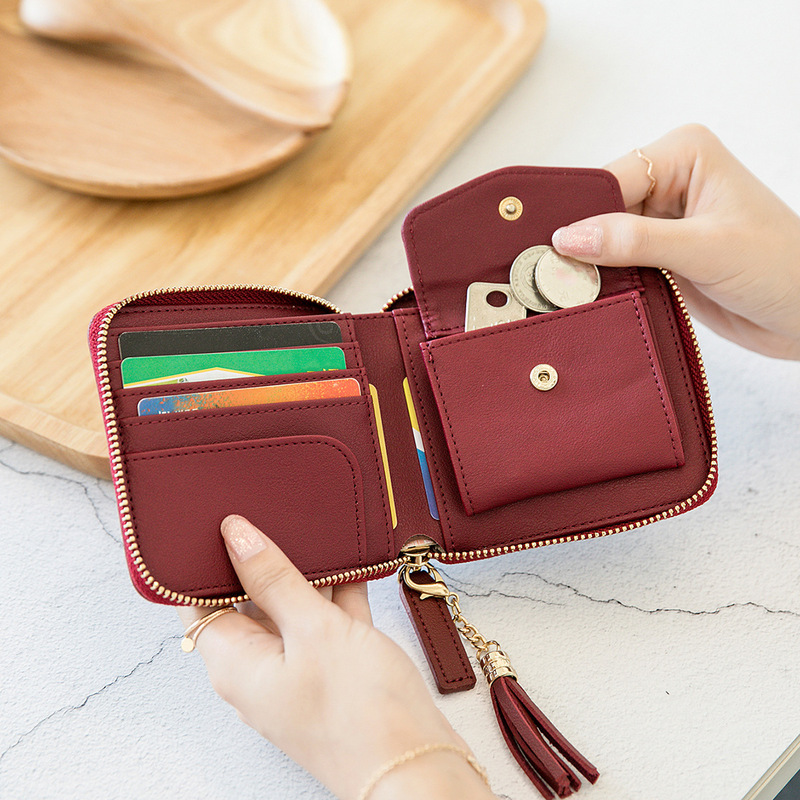 Wallet for Women 2023 Cross-Border New Simple Square Zipper Women's Wallet Korean Style Fashion Tassel Short Coin Purse